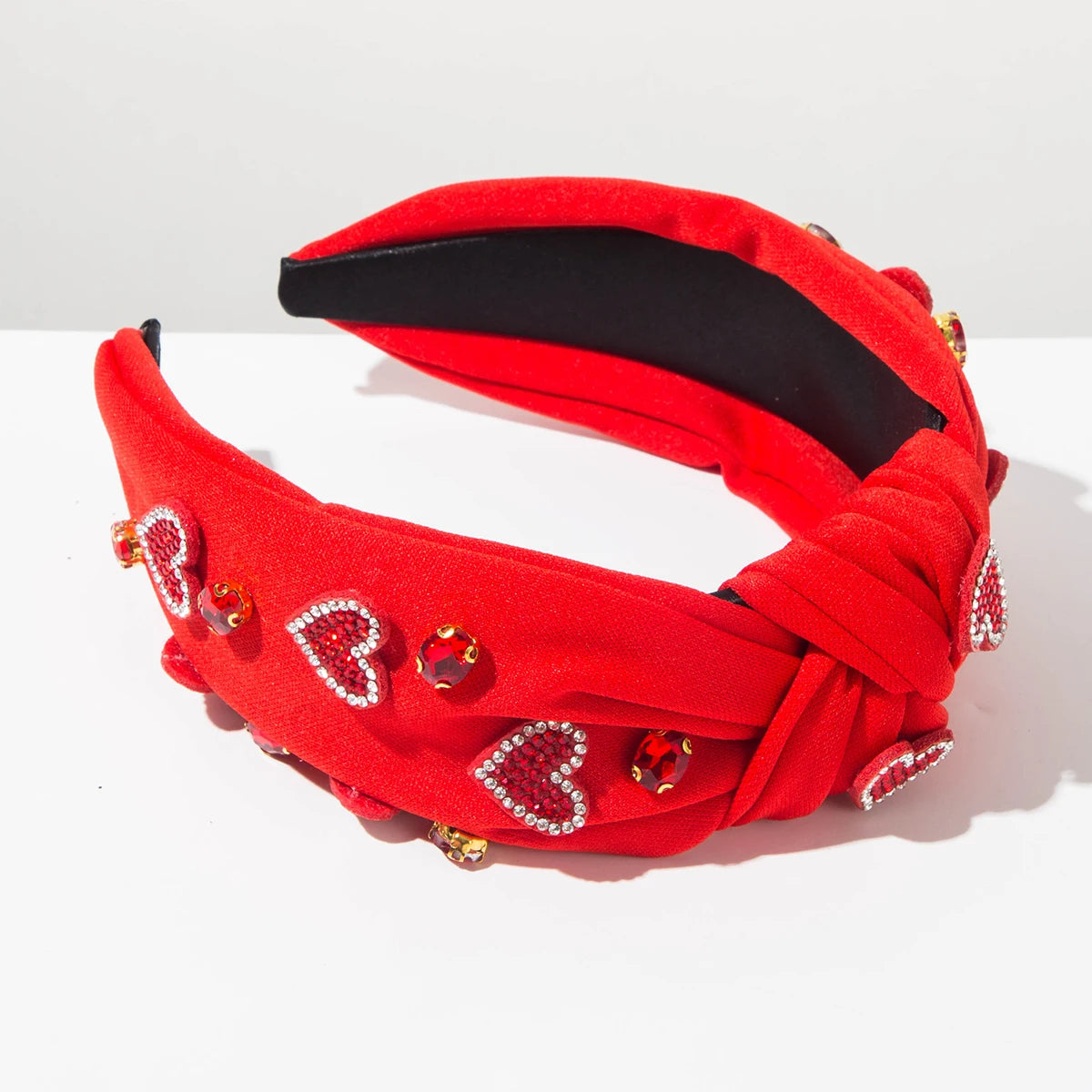 New Valentine's Day Headband With Knotted Heart And Diamond Studded Wide Edge, Sweet Holiday Hair Accessory