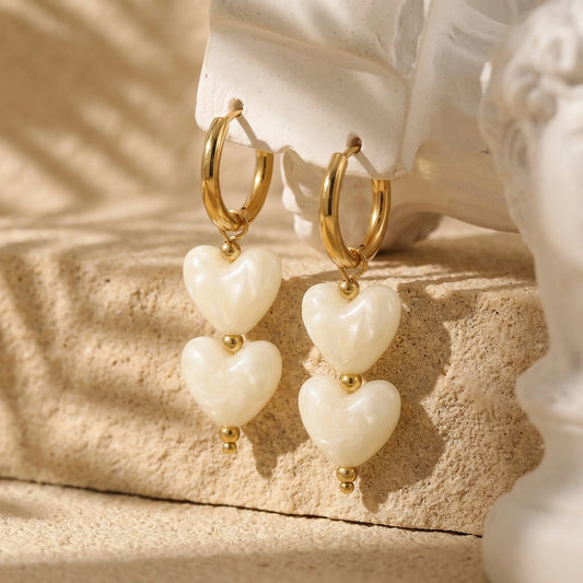 Badu Colorful Acrylic Double Heart Drop Earrings for Women Y2K Sweet Daily Party Accessories