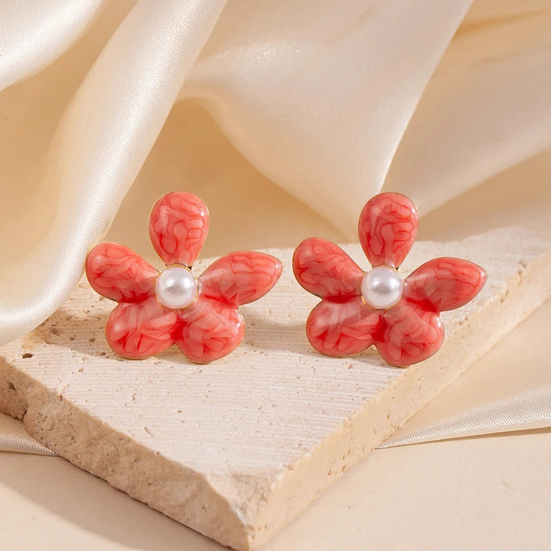 ANENJERY 316L Stainless Steel Colorful Enamel Flower Butterfly Earrings For Women French Delicate Elegant Jewelry Birthday Gifts
