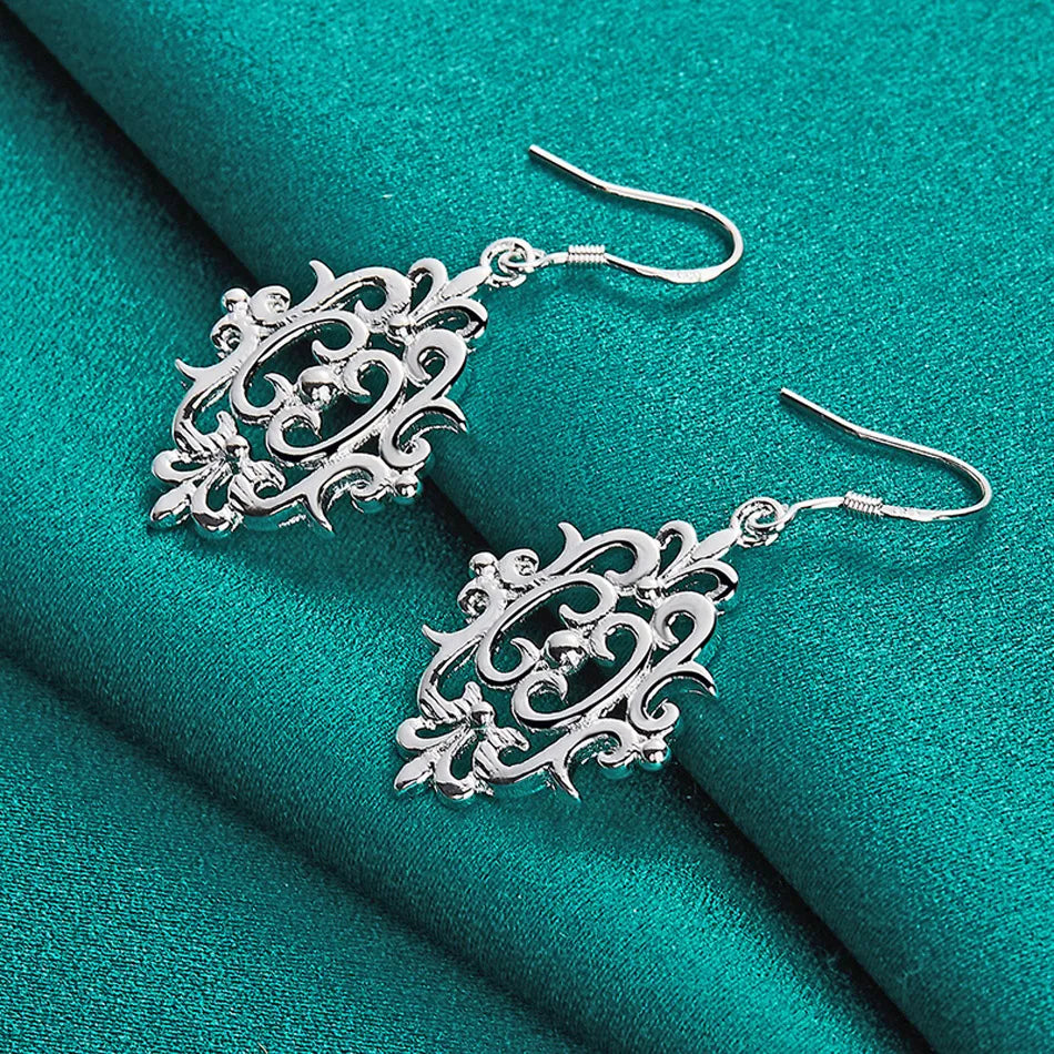 URMYLADY 925 Sterling Silver Hollow Flower Earrings Eardrop for Women Fashion Wedding Engagement Charm Jewelry