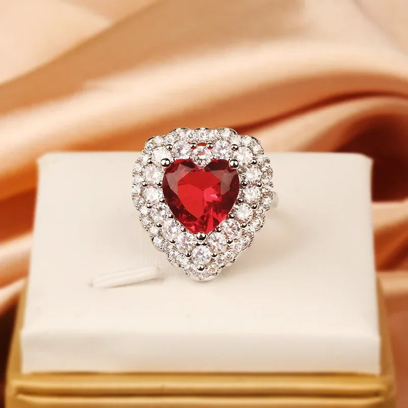 New 925 Silver High Quality Full Diamond Heart Ring Female Party Birthday Jewelry Gift Wholesale