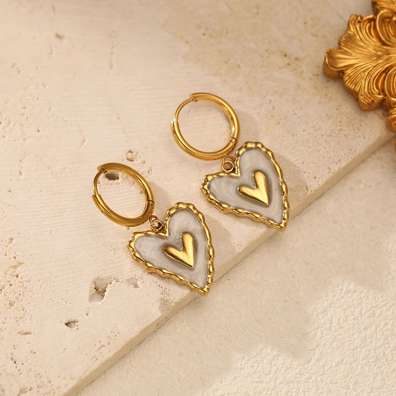 EILIECK 316L Stainless Steel Irregular Heart-shaped Dangle Earrings For Women Stylish Fashion Waterproof Ear Jewelry Lady Gift