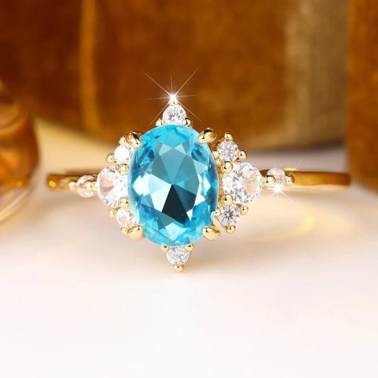 Small Round Charm Cute Female Bule White Zircon Stone Trendy Ring Vintage Gold Silver Color Wedding Jewelry For Women