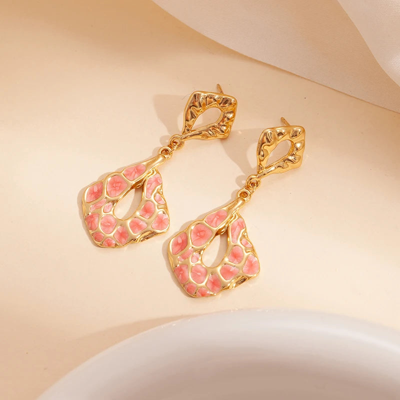 ANENJERY 316L Stainless Steel Hollow Irregular Geometry Earrings For Women Bohemia Personality Fashion Jewelry Gifts Wholesale