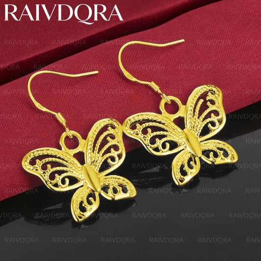 18K Gold Plated Butterfly Drop Earrings For Women Jewelry Fashion Romantic Elegant Engagement Wedding Accessories