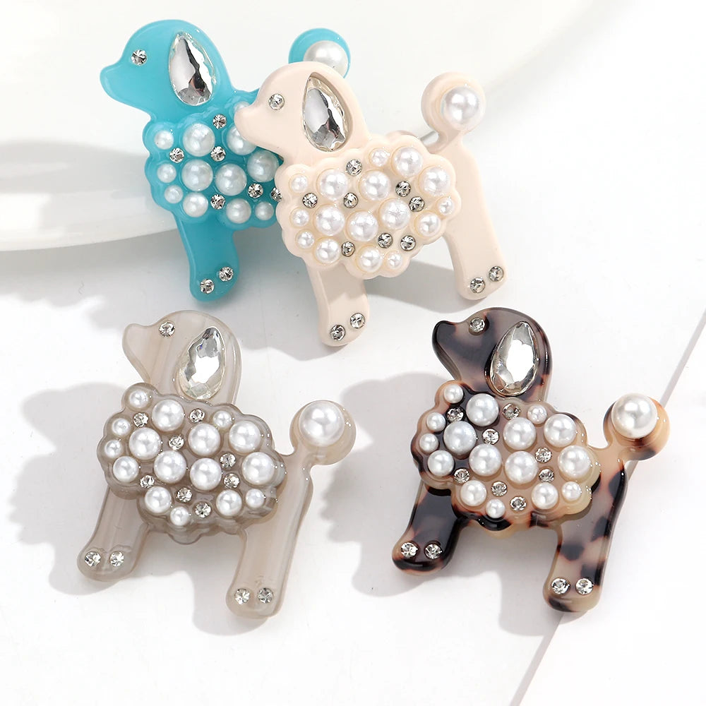 Cute Pearl Rhinestone Dog Poodle Lapel Brooches for Women Girls Lovely Cartoon Animals Badge Brooch Pins Party Jewelry Accessory