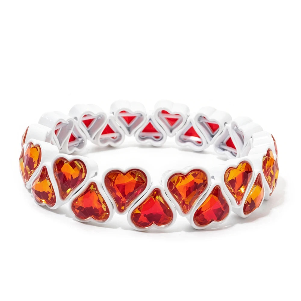 BEUTIFOR Zirconia Double Love Beads Elastic Bangles For Women and Girl Y2K Bohemian Layered Wrap Bracelets Accessory