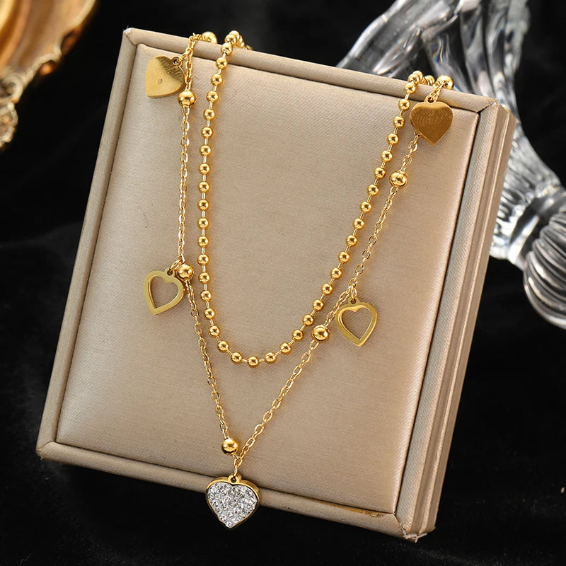 EILIECK 316L Stainless Steel Artificial Turquoise Pendant Necklace for Women Fashion Waterproof 2 Layer Neck Chain Jewelry Gift