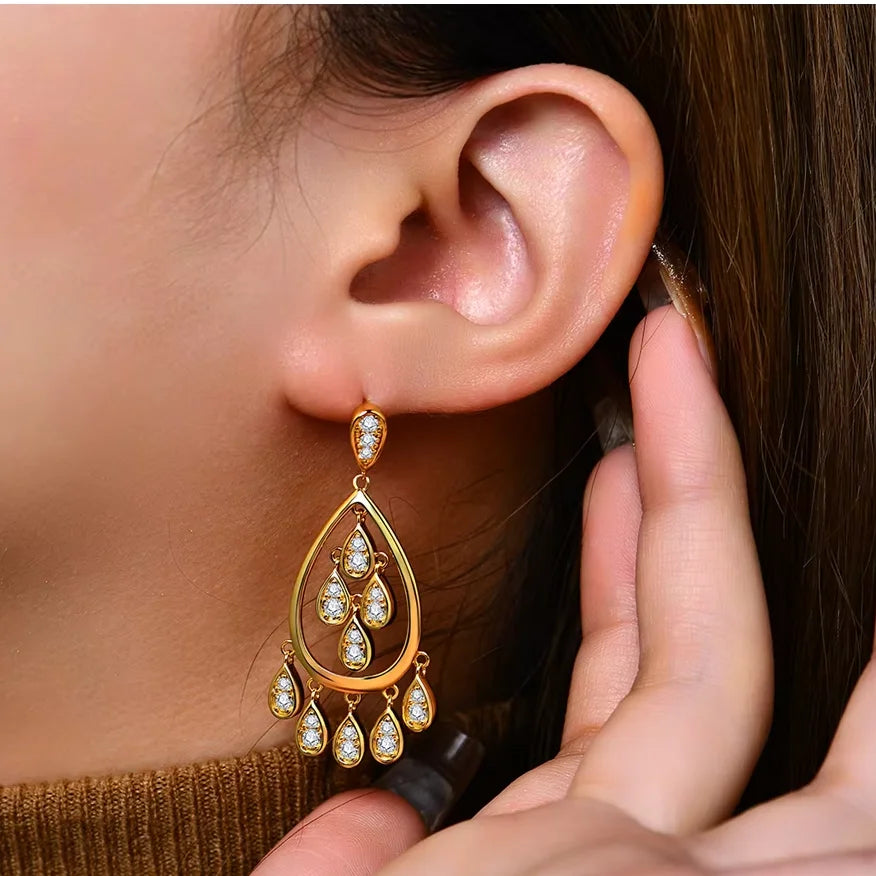 Retro Waterdrop Moissanite Cocktail Earring 14K Gold For Women Holiday Party Gift Jewelry Wedding Anniversary