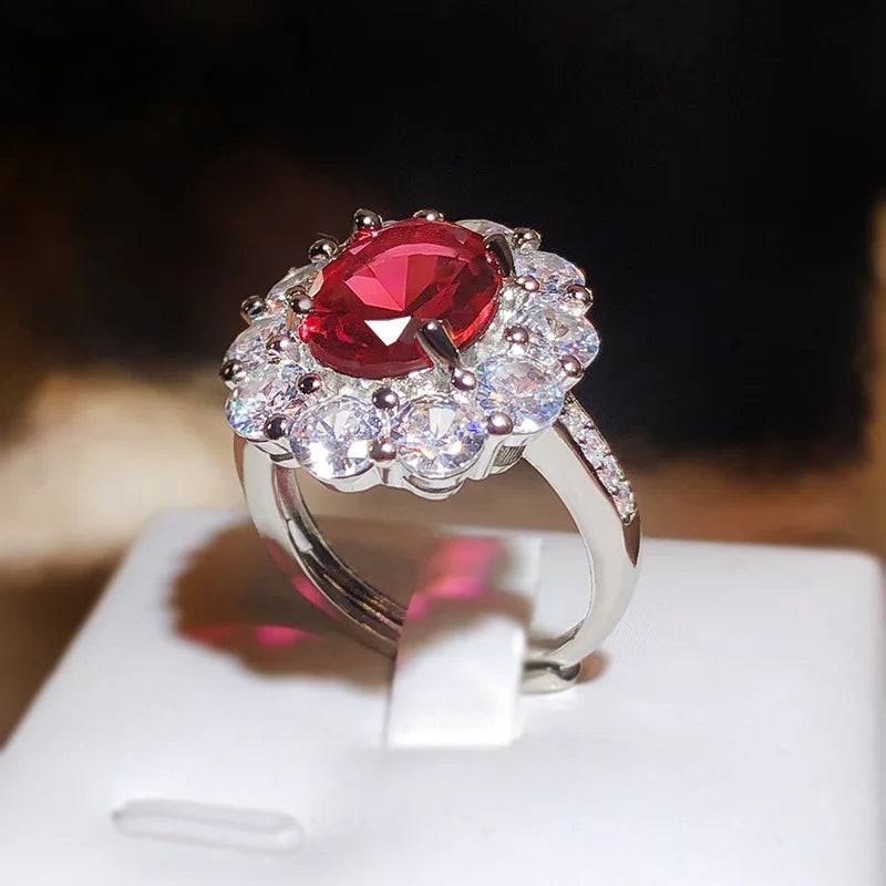 925 Silver Delicate Silver Color CZ Oval High Carbon Simulation Diamond Rings For Women Wedding Party Jewelry