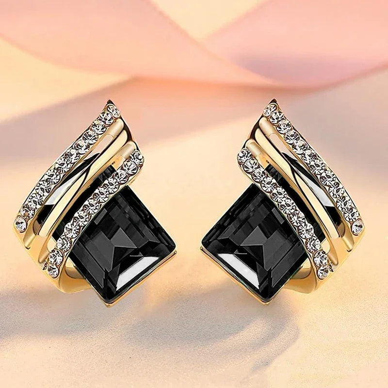 Unique Square Black Stone Stud Earrings for Women Special-interested Ear Accessories Daily Wear Party Statement Jewelry