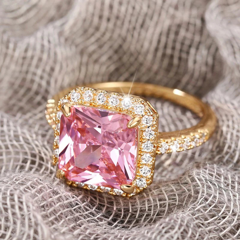 Huitan Temperament Sweet Pink CZ Women Rings Anniversary Party Luxury Trendy Female Accessories Fancy Gift Fashion Jewelry