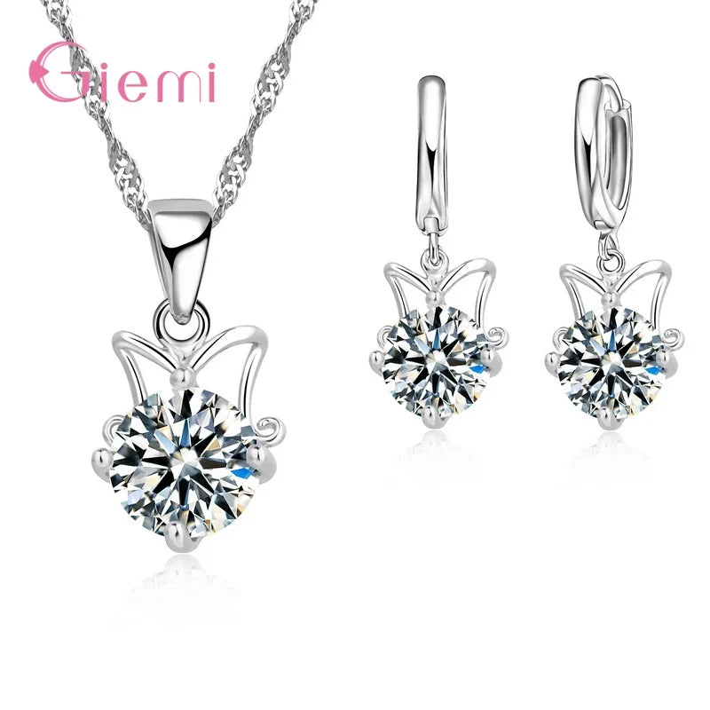 925 Silver Needle Jewelry Sets for Women Girls 34 Models Option Austrian Crystal Rhinestone Pearl Pendant Necklace Earrings
