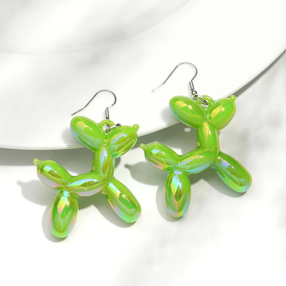 New Trend Candy Colorful Balloon Dog Drop Earrings for Women Personal Iridescent Creative Balloon Dog  Earrings 2025 Jewelry
