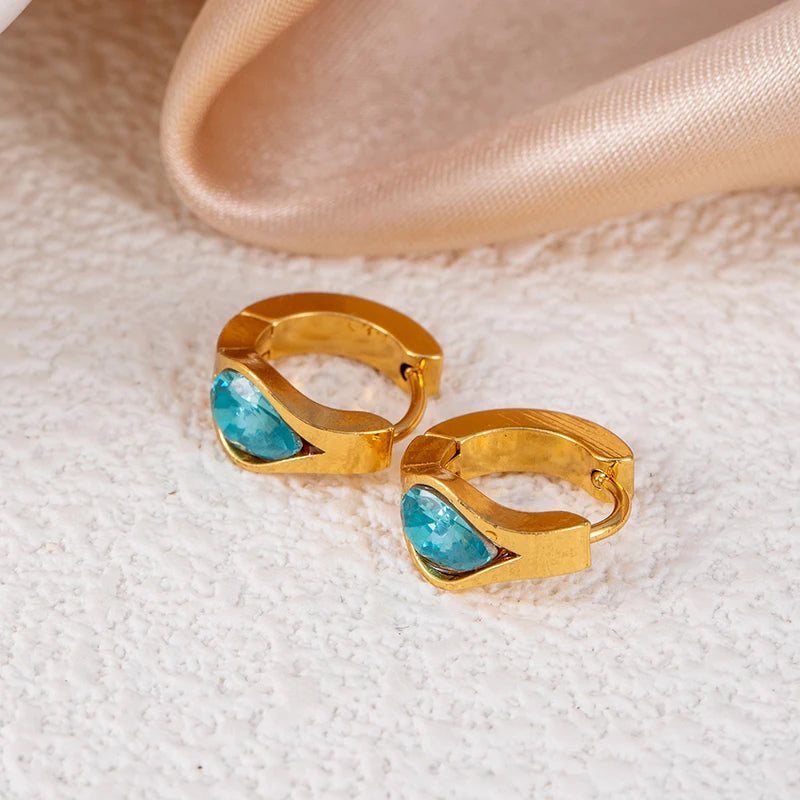 ANENJERY 316L Stainless Steel Geometry Heart Water Drop Zircon Hoop Earrings For Women Men Simple Personality Jewelry Gifts