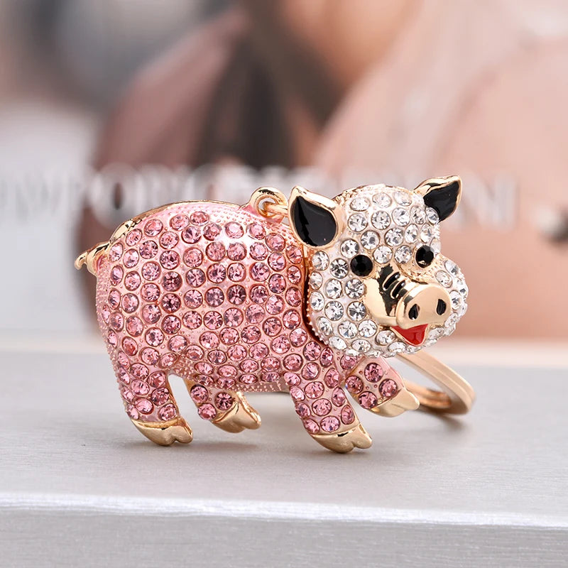EASYA Cute Pig Shape Keychain Bag Key Ring Kawaii Anime Vintage Metal Crystal High-end Luxury Ladies Charm Jewelry gifts friends