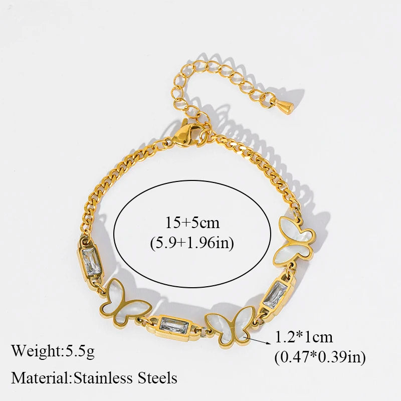 EILIECK 316L Stainless Steel Cubic Zirconia Butterfly Chain Bracelet For Women New Rust Proof Office Ladies Chic Jewelry Gift