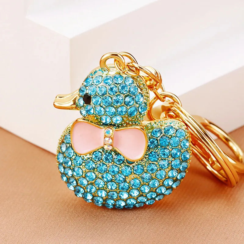 Creative rhinestone cute big yellow duck car keychain women's bag pendant metal key chain ring festival gift wholesale