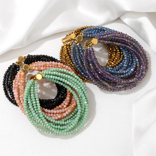Multi layered Faceted Glass Crystal Beads Bracelets For Women Men Miyuki Crystal Magnetic Buckle Bracelet Bohemia Jewelry