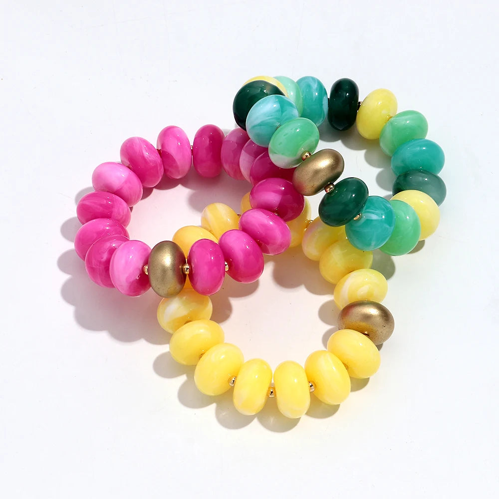 Boho Colorful Acrylic Geometric Flat Round Bead Stretch Bracelets Fashion Big Abacus Beaded Elastic Bracelet Jewelry 2026 Gifts