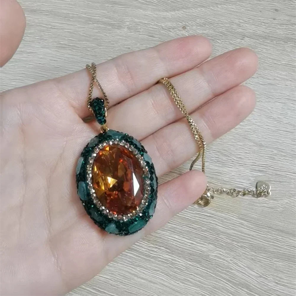 Round Colored Change Sultanite Crystal Bangle Rings Sets for Women Necklace Earring Rings Golden Green Zultanite Quartz Jewelry