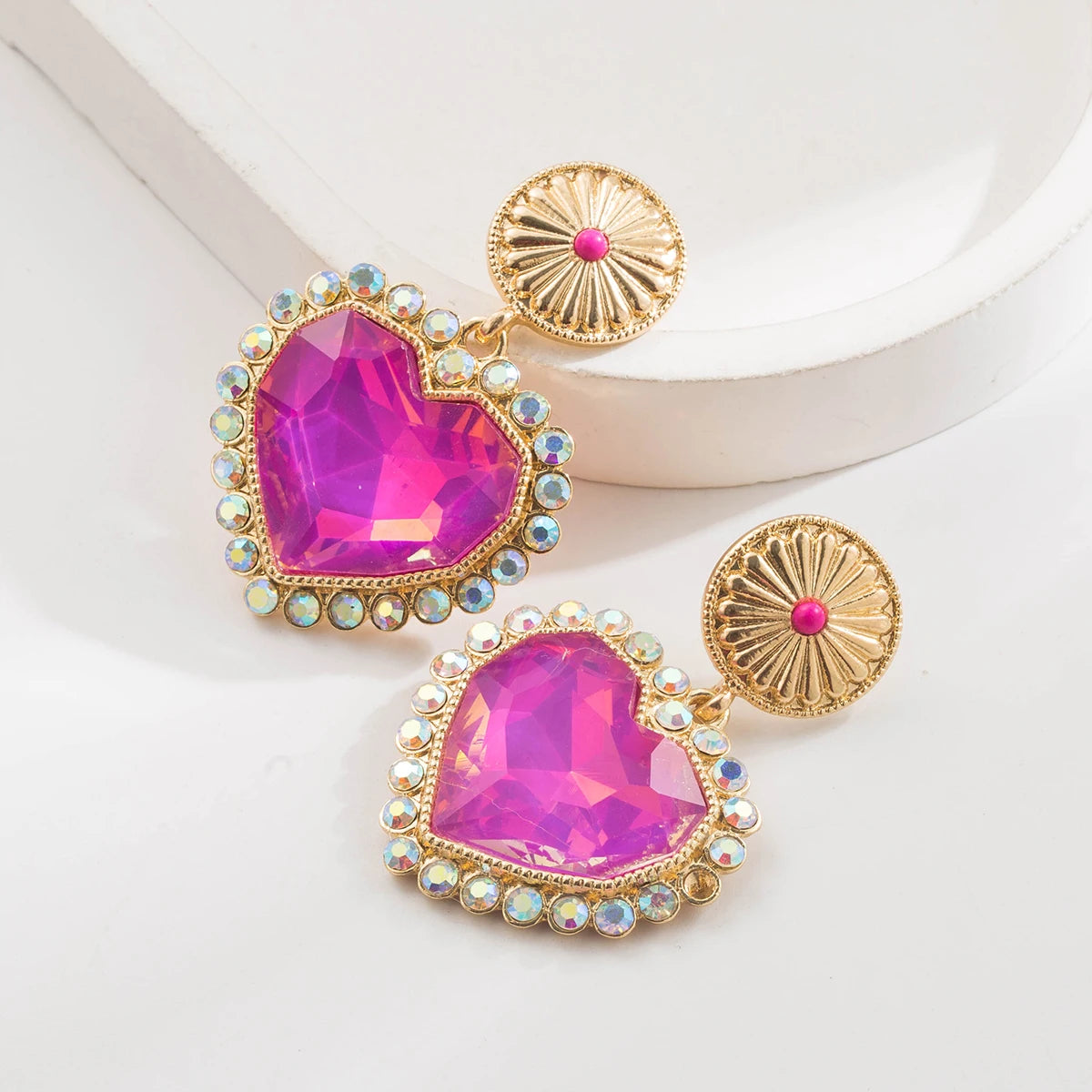 New Retro Ethnic Style Inlaid Glass Diamond Turquoise Circular Heart Pendant Earrings For Women's Long Earrings