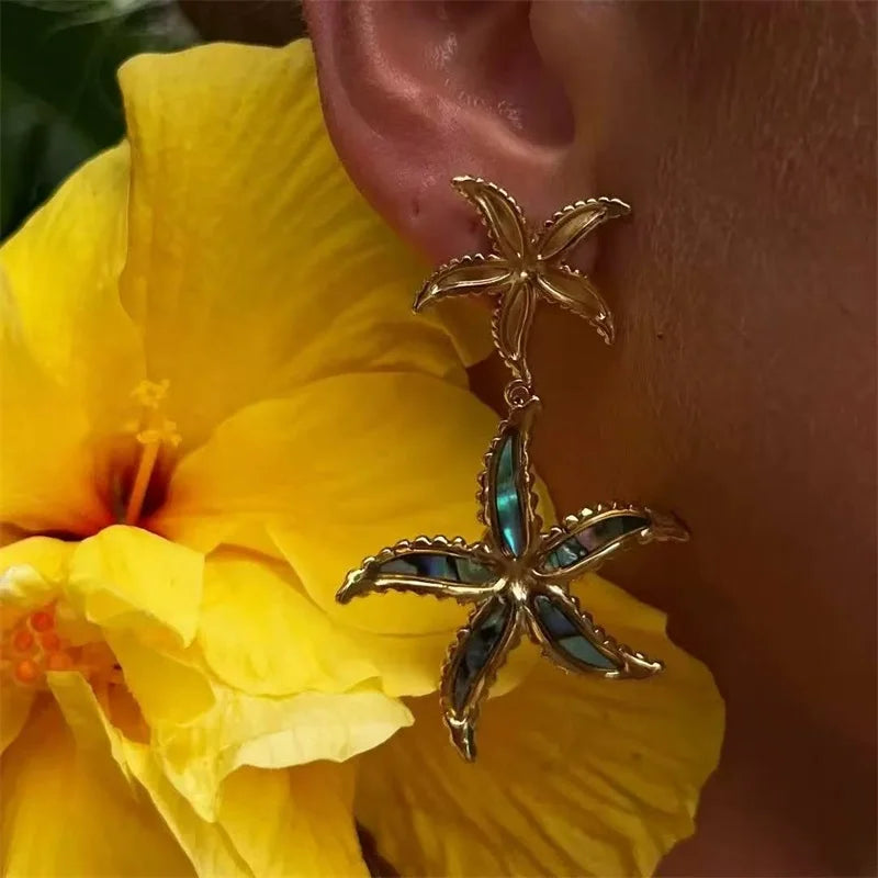 EILIECK 316L Stainless Steel Starfish Drop Dangle Earrings Stylish Trendy Waterproof 18K PVD Plated Metal Jewelry for Women