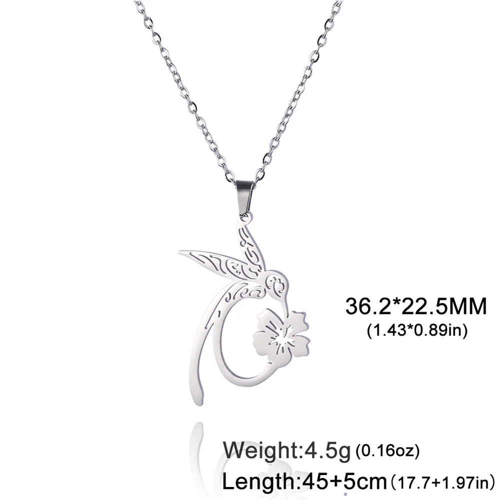 My Shape Hummingbird Flower Pendant Necklaces for Women  Bird Floral Stainless Steel Chain Choker Fashion Jewelry Gifts