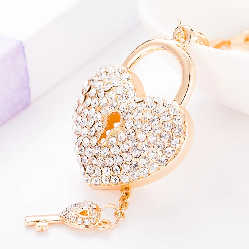 Sparkling Crystal Love Lock Key Chain Women's Luxury Handbag Pendant Souvenir Gift for Friends