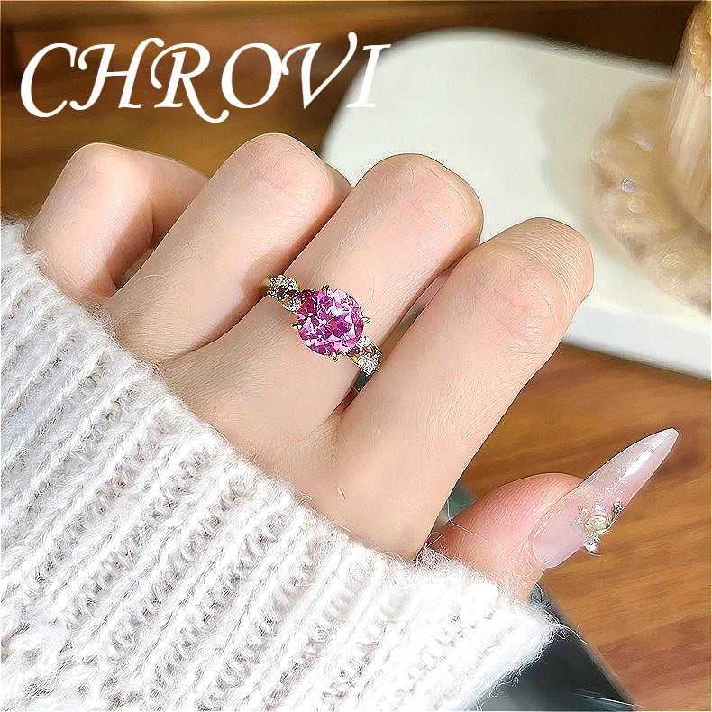 Luxury-Style 925 Sterling Silver Focus Single Diamond Round Sparkling Open-Style Ring for Women at Banquet Events