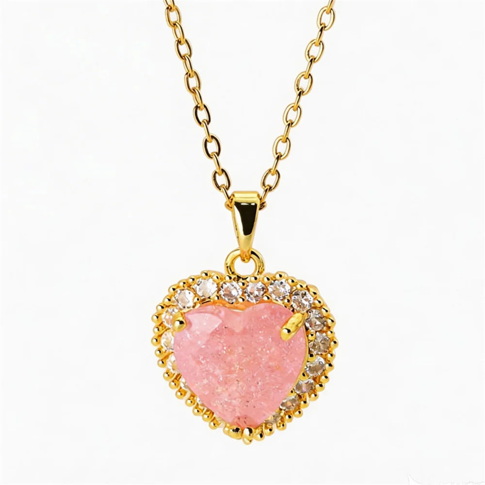 Small Heart Love Charm Female Pink Green Zircon 2026 Fashion Pendant Necklace Gold Silver Color Wedding Jewelry For Cute Women