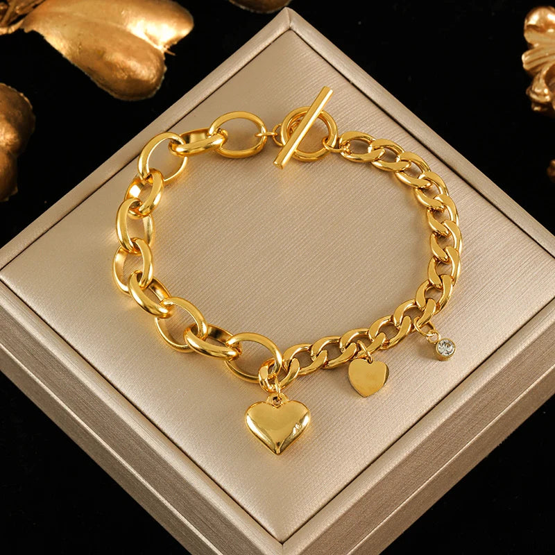 EILIECK 316L Stainless Steel Metal Gold Color Charm Bracelet Wrist Chain Trendy Texture Jewelry for Women Bijoux Femme Gift