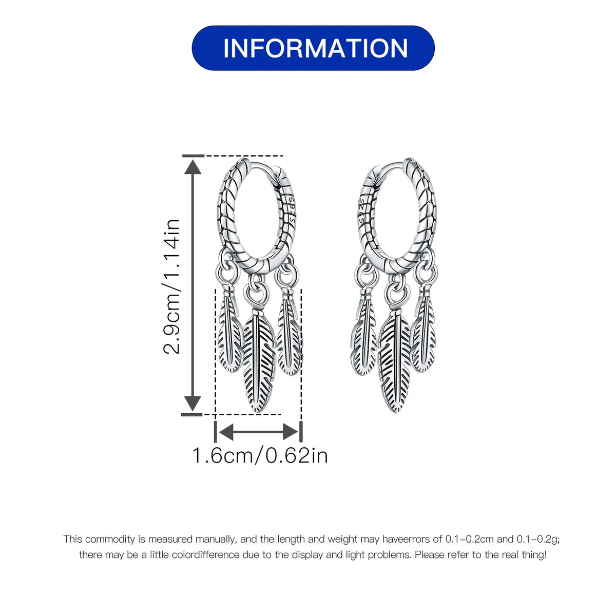Orstarry 925 Sterling Silver Feather Lucky Symbol Drop Earrings Women Earrings Charm Fashion Versatile Party Jewelry Gifts