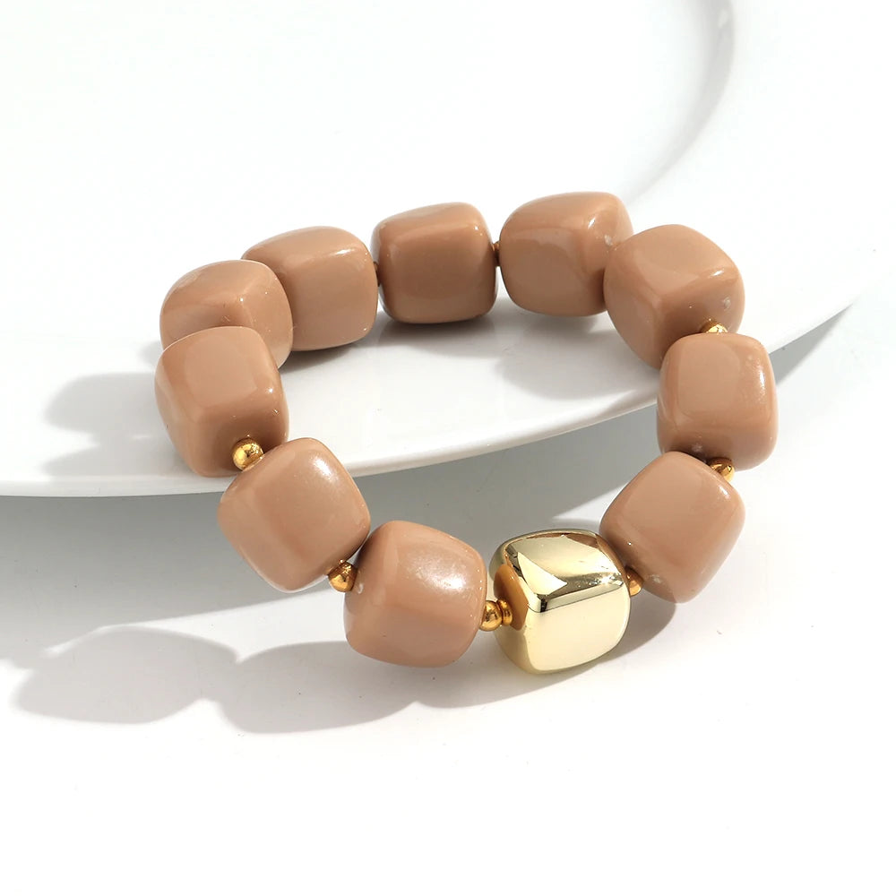 Trendy Colorful Square Beads Elastic Bangle Bracelets New Resin Geometric Beaded Stackable Bracelet 2026 Spring Summer Jewelry