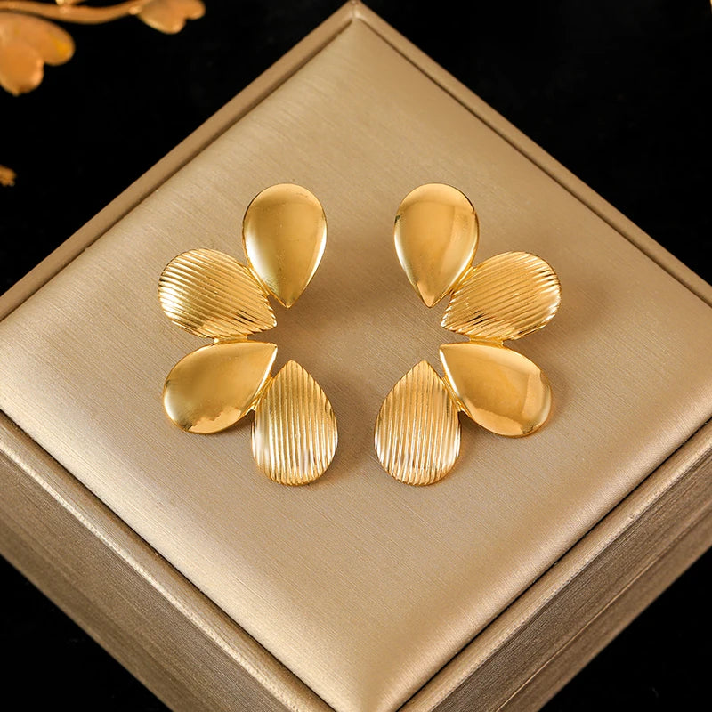 EILIECK 316L Stainless Steel Exaggerated Four-Leaf Flower Earrings For Women Girl Fashion Ear Jewelry Holiday Gift Bijoux Серьги