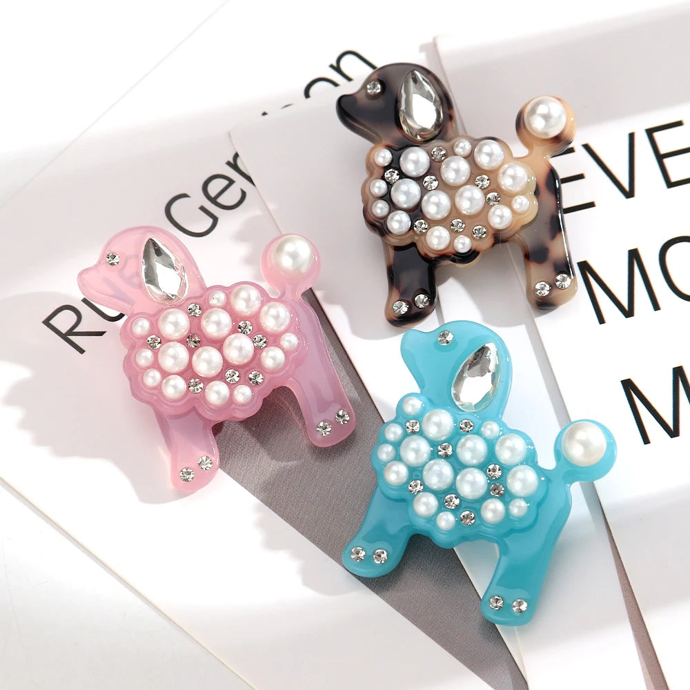 Cute Pearl Rhinestone Dog Poodle Lapel Brooches for Women Girls Lovely Cartoon Animals Badge Brooch Pins Party Jewelry Accessory
