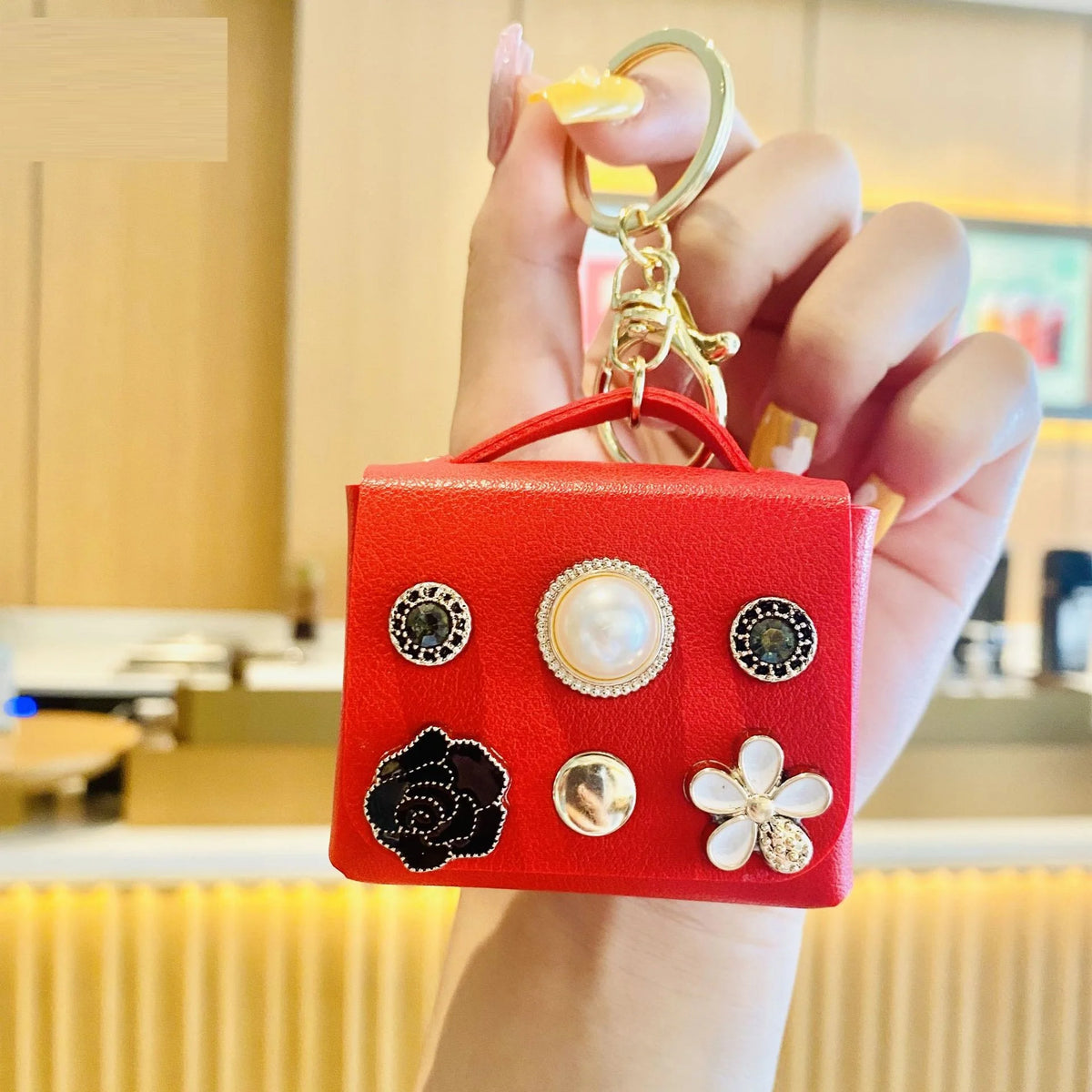 Cute Mini Coin Purses  Keychain with Eiffel  Tower and Number 5 Small Earphone Box Fabric Bag Key Ring
