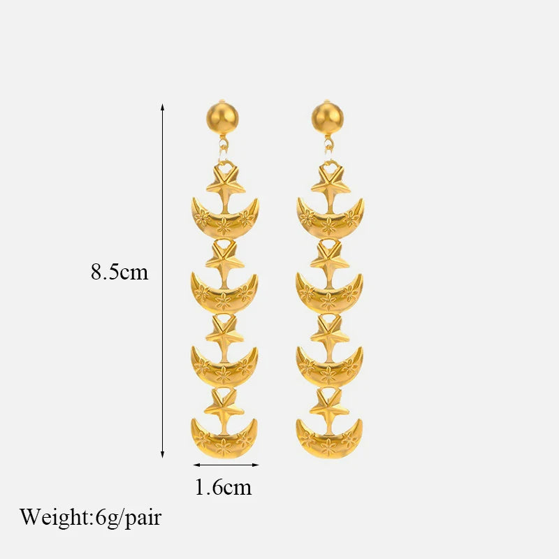 EILIECK 316L Stainless Steel Zircon Feather FOREVER Pendant Earrings For Women Fashion Ear Dangle Gold-Plated Jewelry Gift