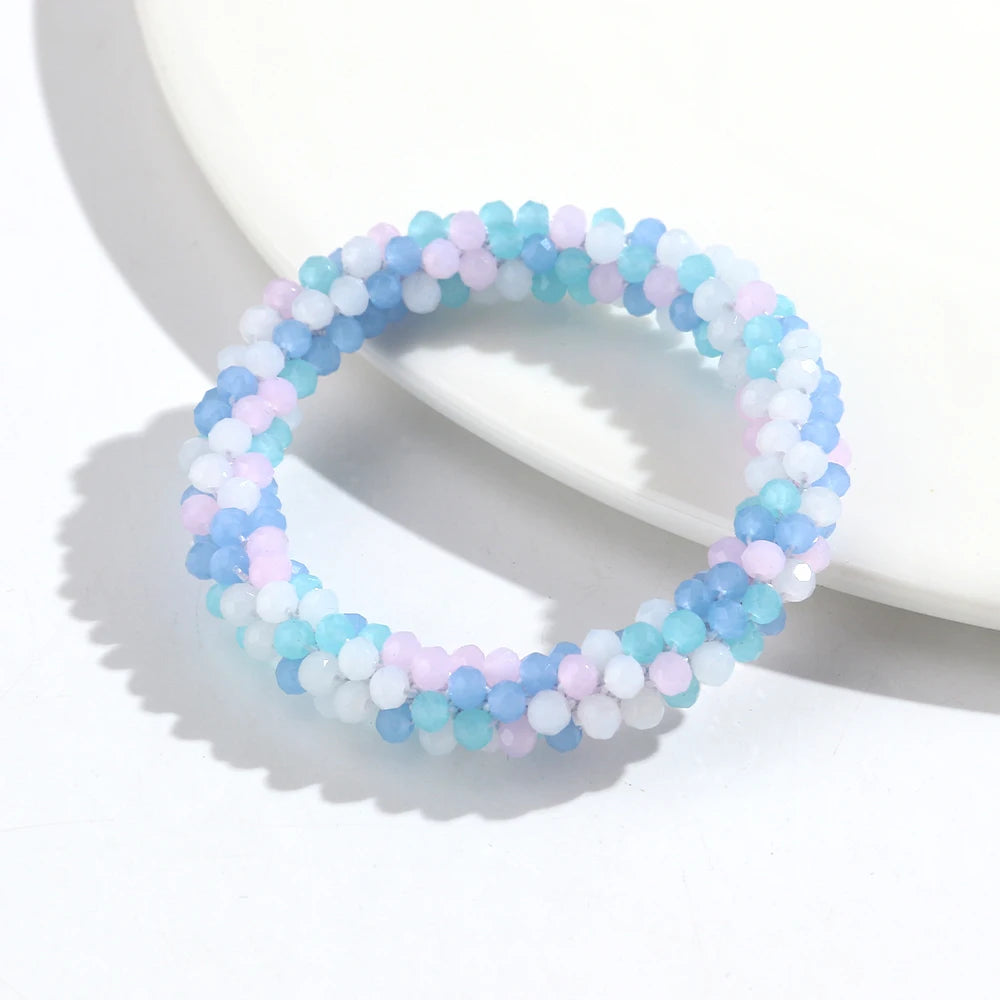 Sweet Rhinestone Round Beads Elastic Bangle Bracelets Fashion Stackable Geometric Stretch Bracelets Women Jewelry Gifts