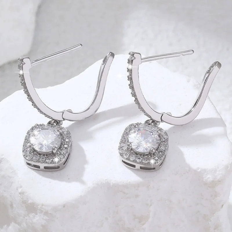 Stainless Steel Shiny Square Cubic Zirconia Huggie Hoop Earrings for Women Fashion Dangle Drop Earrings Trendy Jewelry Gifts