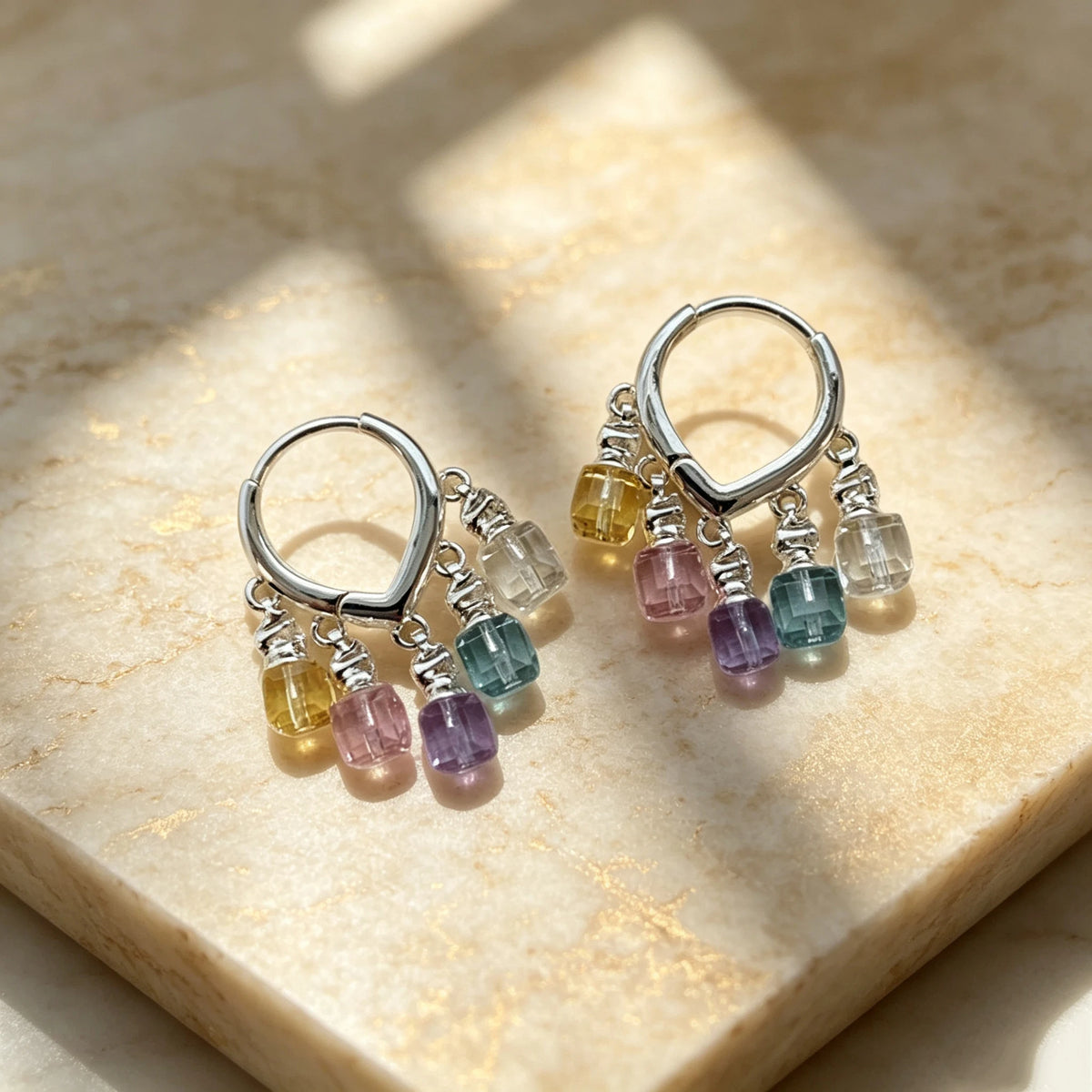 Simple Luxury Charm Female Small Geometric Rainbow Zircon Stone Drop Dangle Earrings Cute Silver Color Party Jewelry For Women