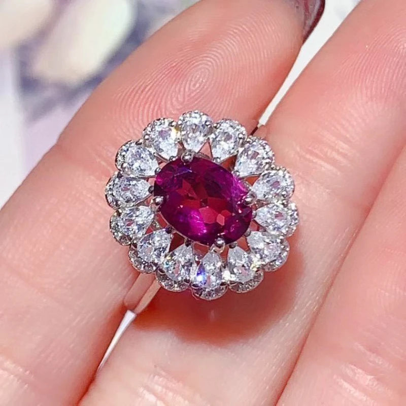 Sparkling 925 Silver Gemstone Ring 6mm*8mm 1ct Natural Garnet Ring with Certificate Genuine Pyrope Garnet Jewelry