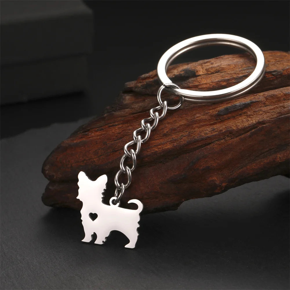 Cute Dog Samoye Keychain for Women Men Stainless Steel Dachshund Puppy Animal Lovers Key Ring for Car Backpack  Jewelry Gifts