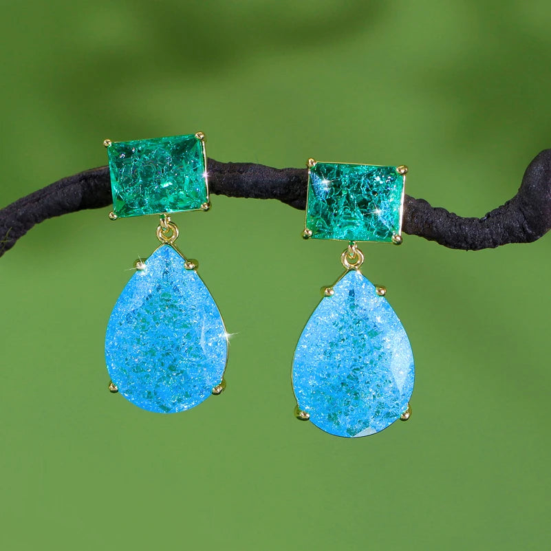 ThreeGraces Unique Green Blue Zirconia Elegant Ice Crack Water Droplet Earrings for Women Fashion Daily Party Jewelry E2007