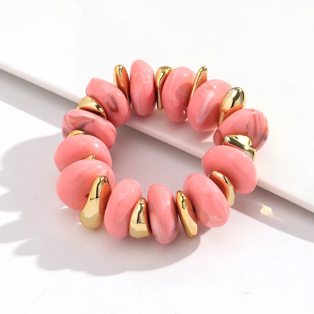 Fashion Acrylic Colorful Irregular Geometric Beads Elastic Bracelets Geometry Beaded Chunky Bracelet for Women New Jewelry Gifts