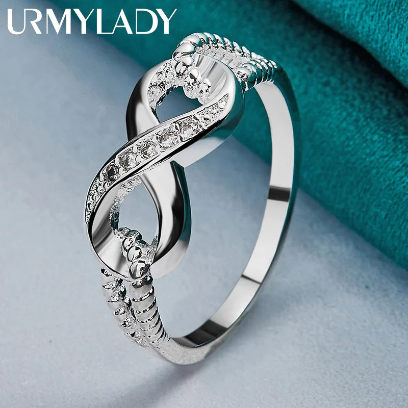 URMYLADY 925 Sterling Silver Creative 8 Zircon 7-10 # Ring For Women Wedding Party Fashion Charm Jewelry