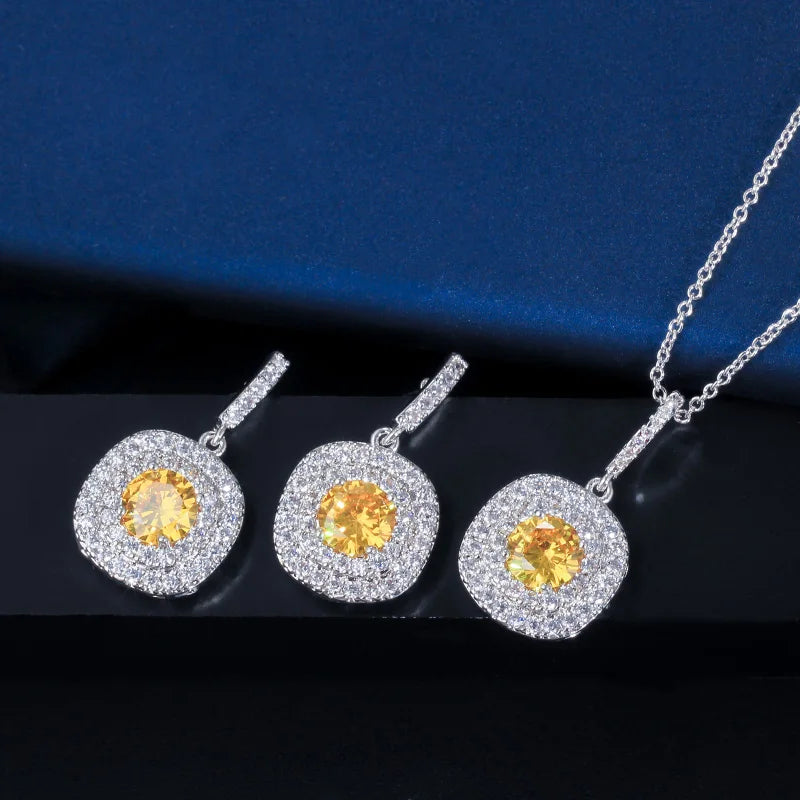 ThreeGraces New Fashion Shiny Green Zirconia Earrings and Pendant Necklace Wedding Evening Party  Jewelry Set for Women JS581