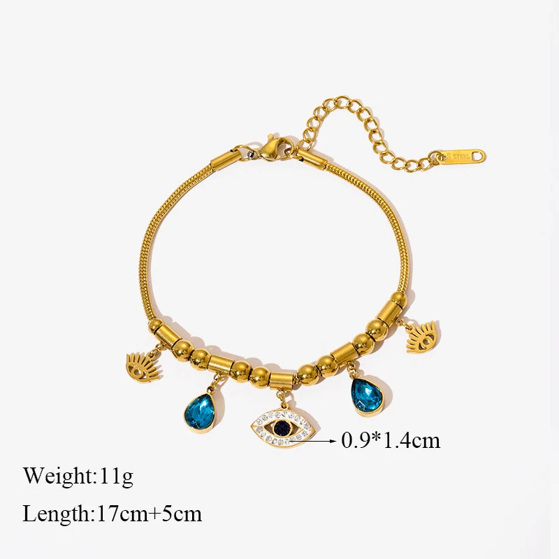 EILIECK 316L Stainless Steel Water Drop Zircon Butterfly Hexagram Charm Bracelet For Women Trend Fashion Gold Color Jewelry Gift