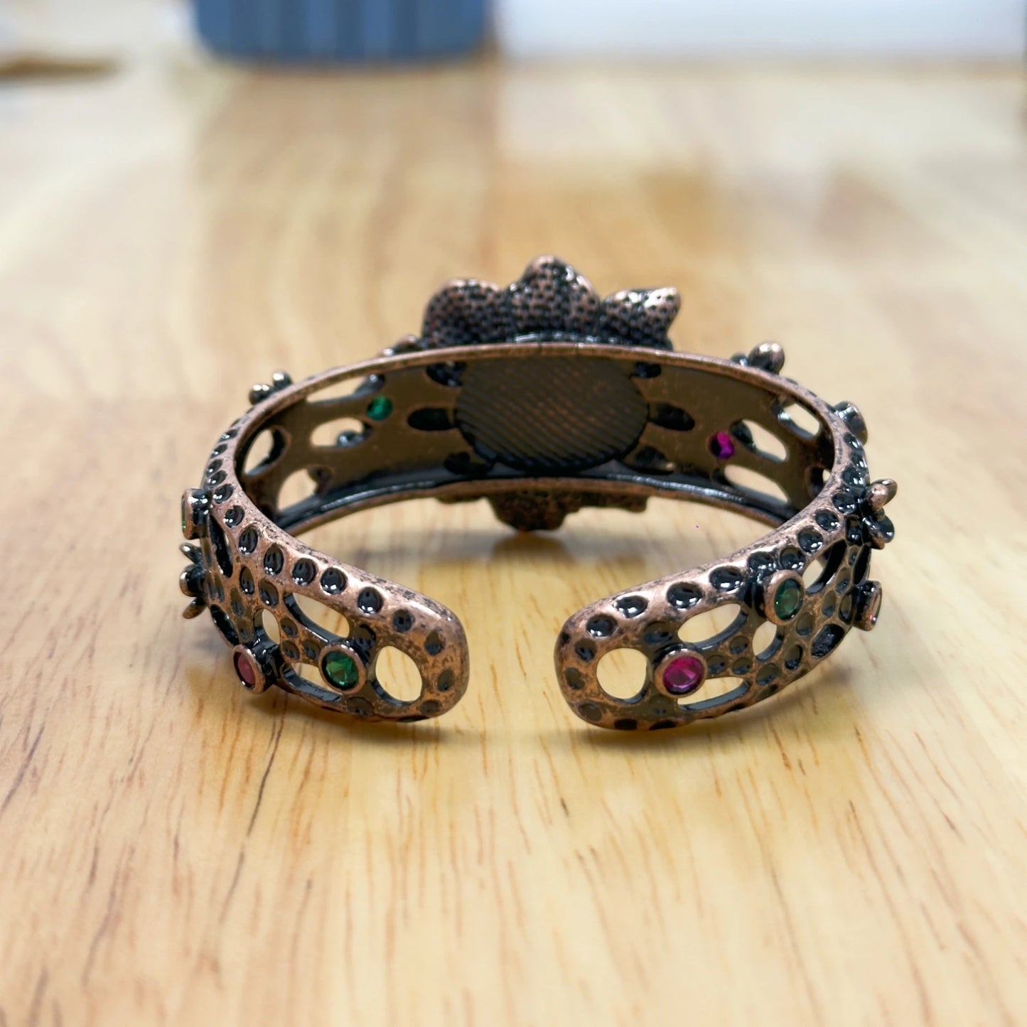 YEEVAA Artisan Vintage Labradorite Statement Handcrafted Cuff - Wide Iridescent Stone Bangle Bracelet, Boho Jewelry