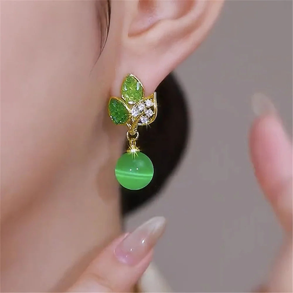 Female Gold Color Small White Green Zircon Stone Stud Earrings Lovely Bridal Wedding Jewelry For Women